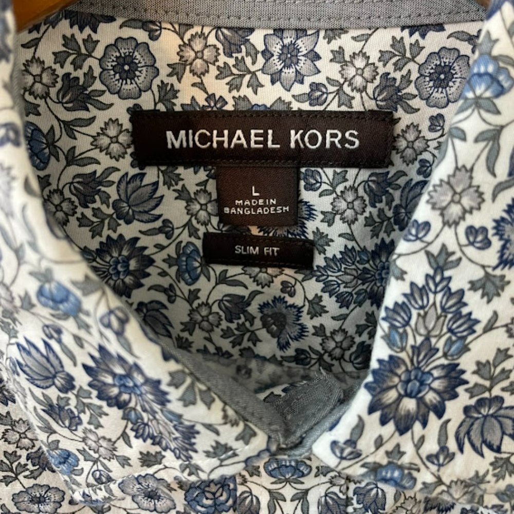 Michael Kors Men's Floral Long Sleeve Collared Slim Fit Button-Down Shirt - Picture 2 of 9